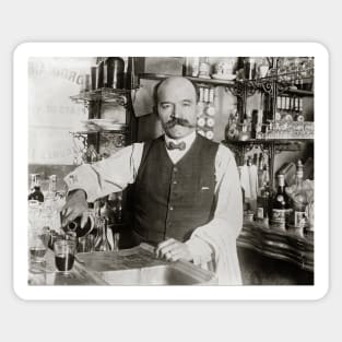 Bartender Pouring Drink, 1910. Vintage Photo Sticker